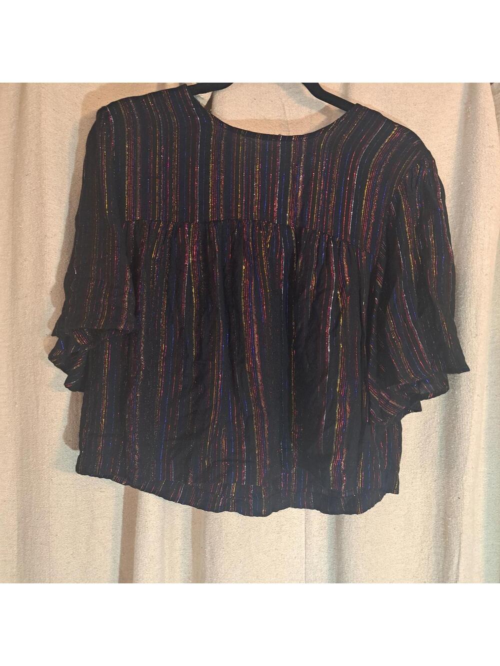 Keep In Touch Medium Black Sheer Top with Multicolor Metallic Stripes